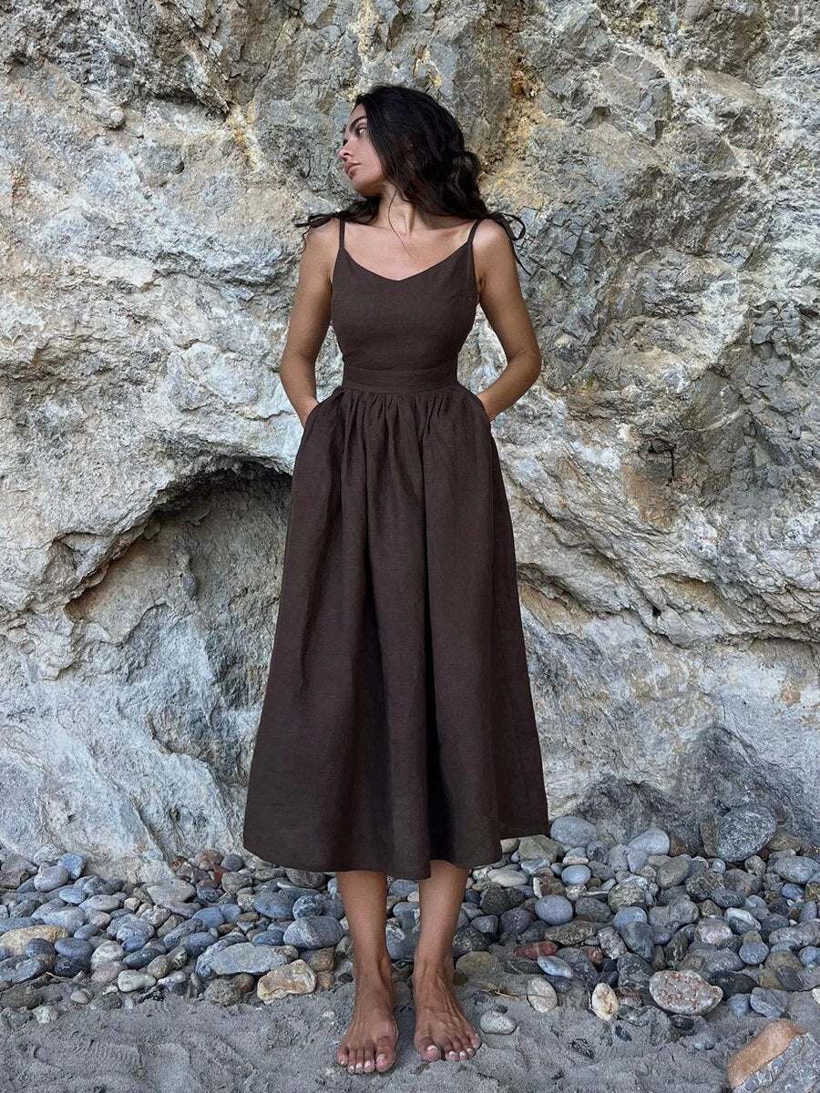 Alessia | Linnen Strandjurk – Vintage Look