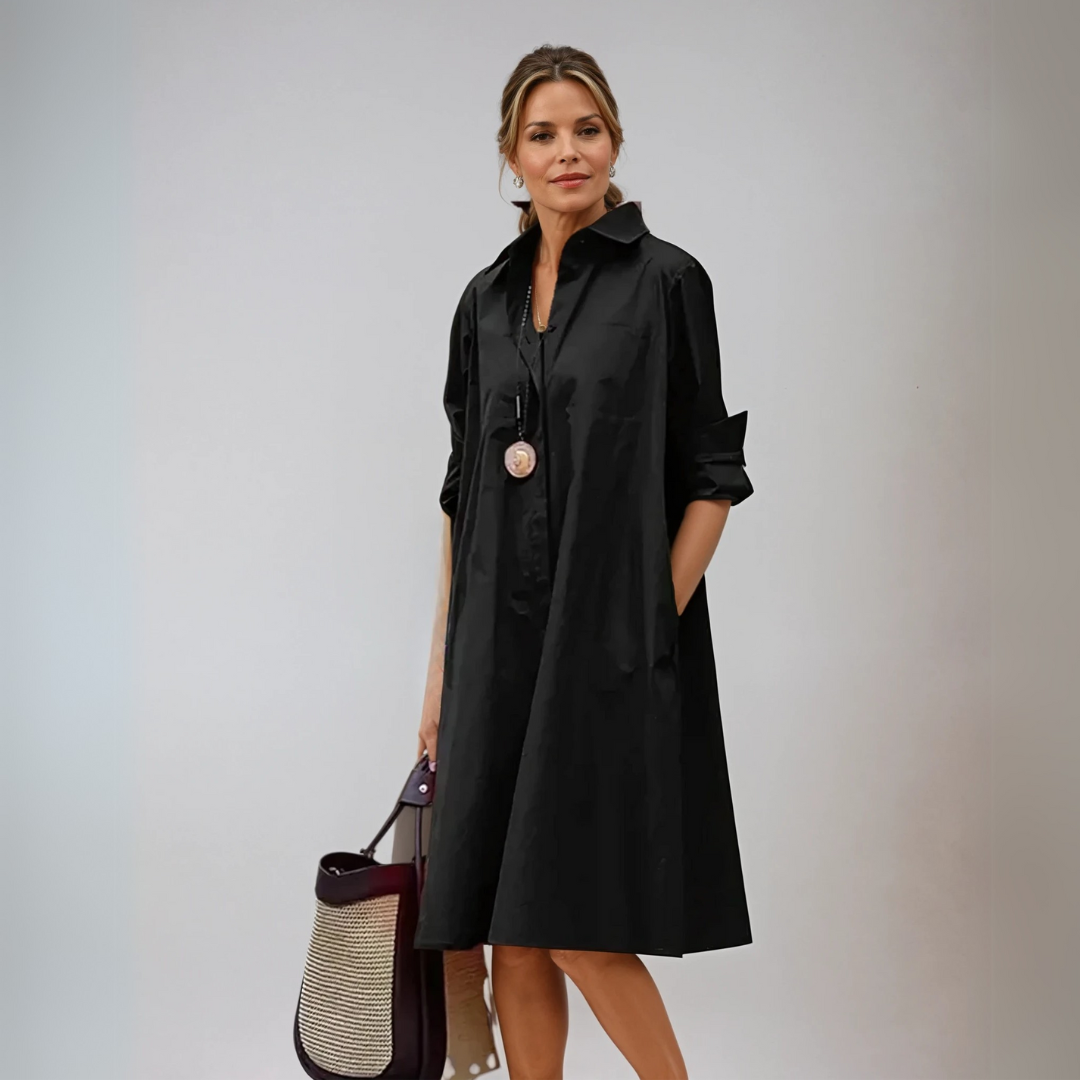 Mirra | Moderne oversize zwarte overhemdjurk