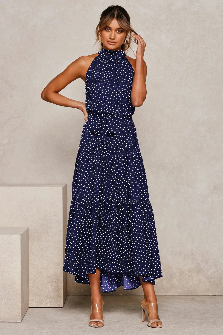 Rafaela - Elegante Midi Jurk met Stipjes en Halsband