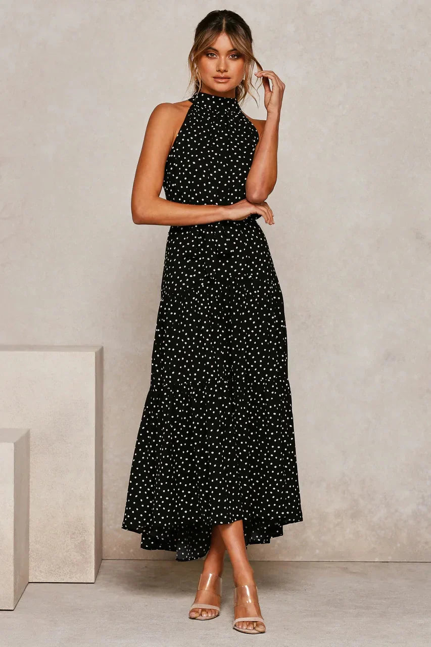 Rafaela - Elegante Midi Jurk met Stipjes en Halsband