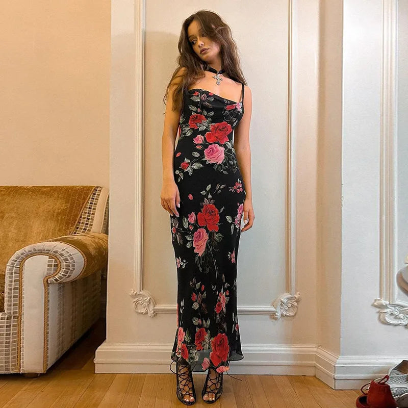Esmeralda | Bloemenprint Spaghetti Jurk