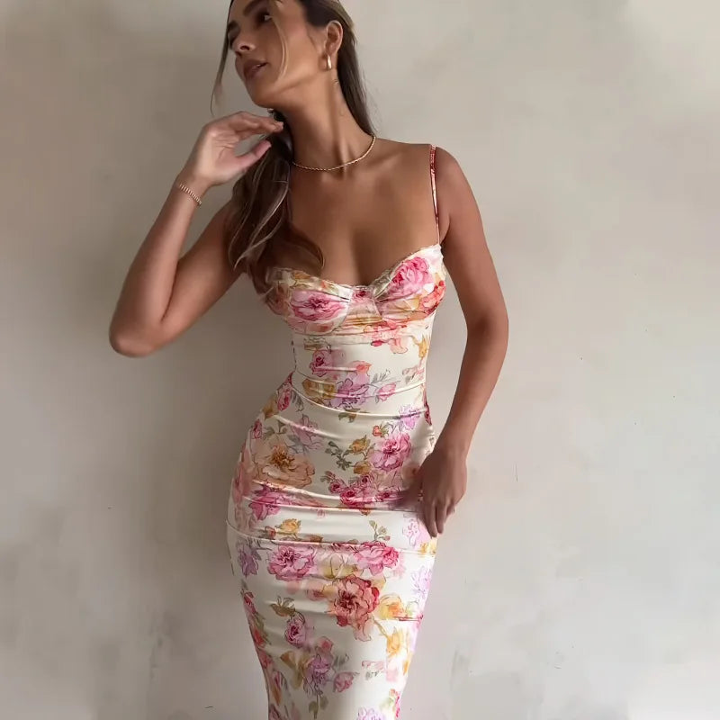 Fleur | Bloemen Mouwloze Spaghetti Jurk