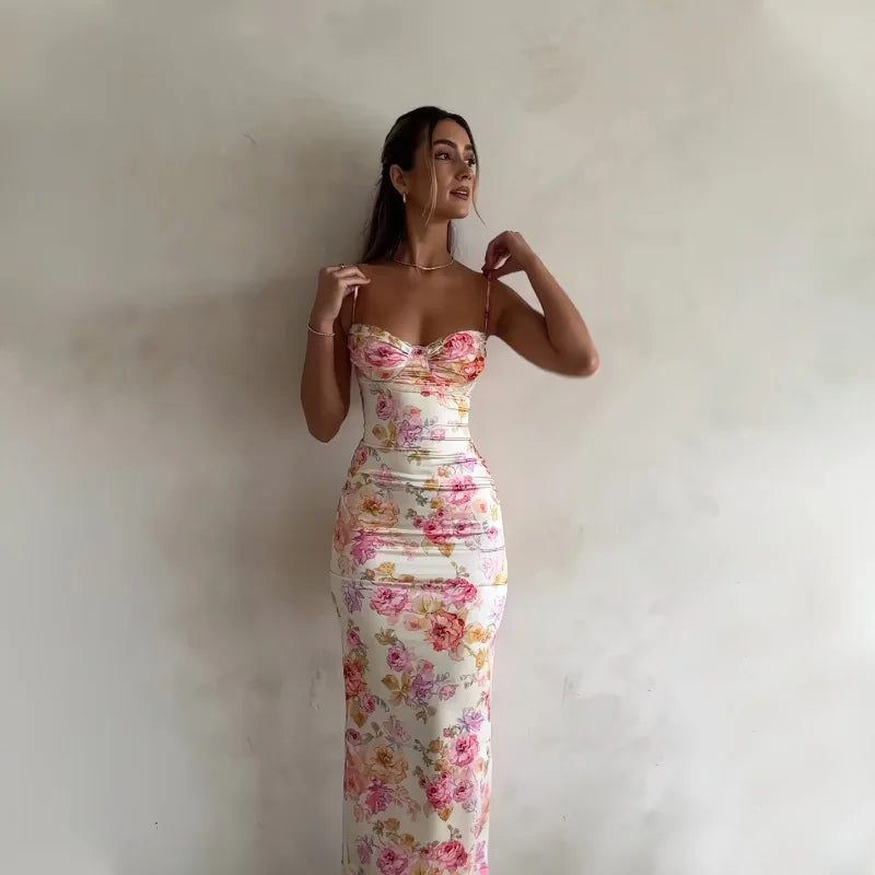 Fleur | Bloemen Mouwloze Spaghetti Jurk