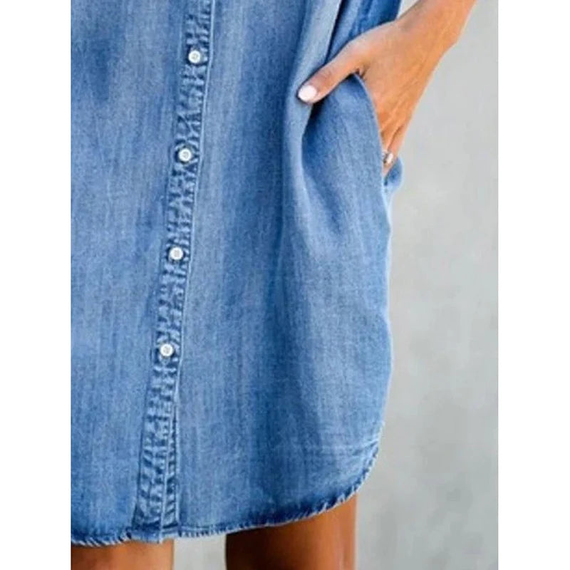 Single Breasted Denim Shirt Dress