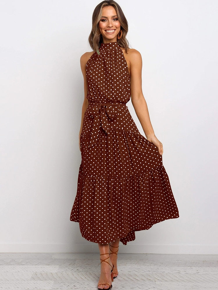 Rafaela - Elegante Midi Jurk met Stipjes en Halsband