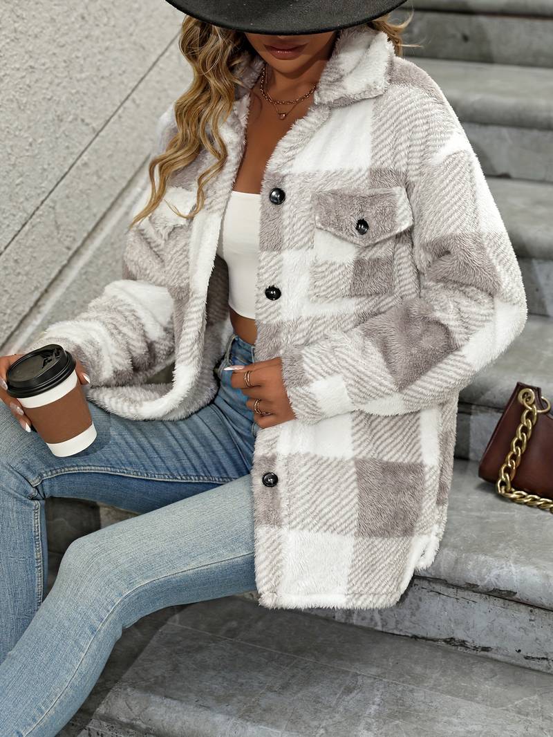 Geruite fleece jas