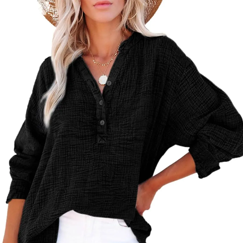 Casual blouse met lange mouwen en gaasknoopsluiting