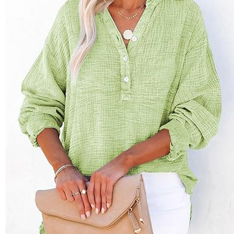 Casual blouse met lange mouwen en gaasknoopsluiting