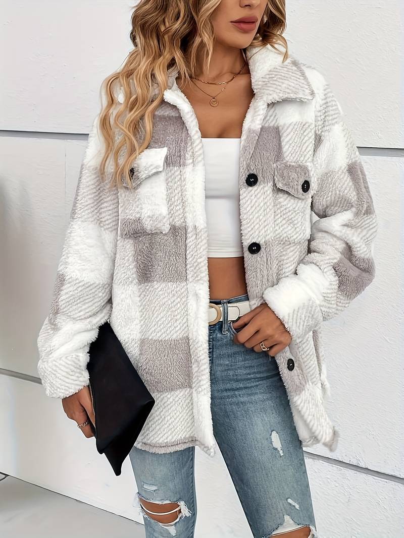 Geruite fleece jas