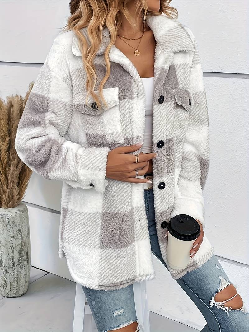 Geruite fleece jas