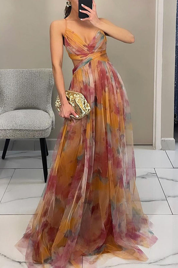 Eirith – Elegant printed lace‑up maxi dress