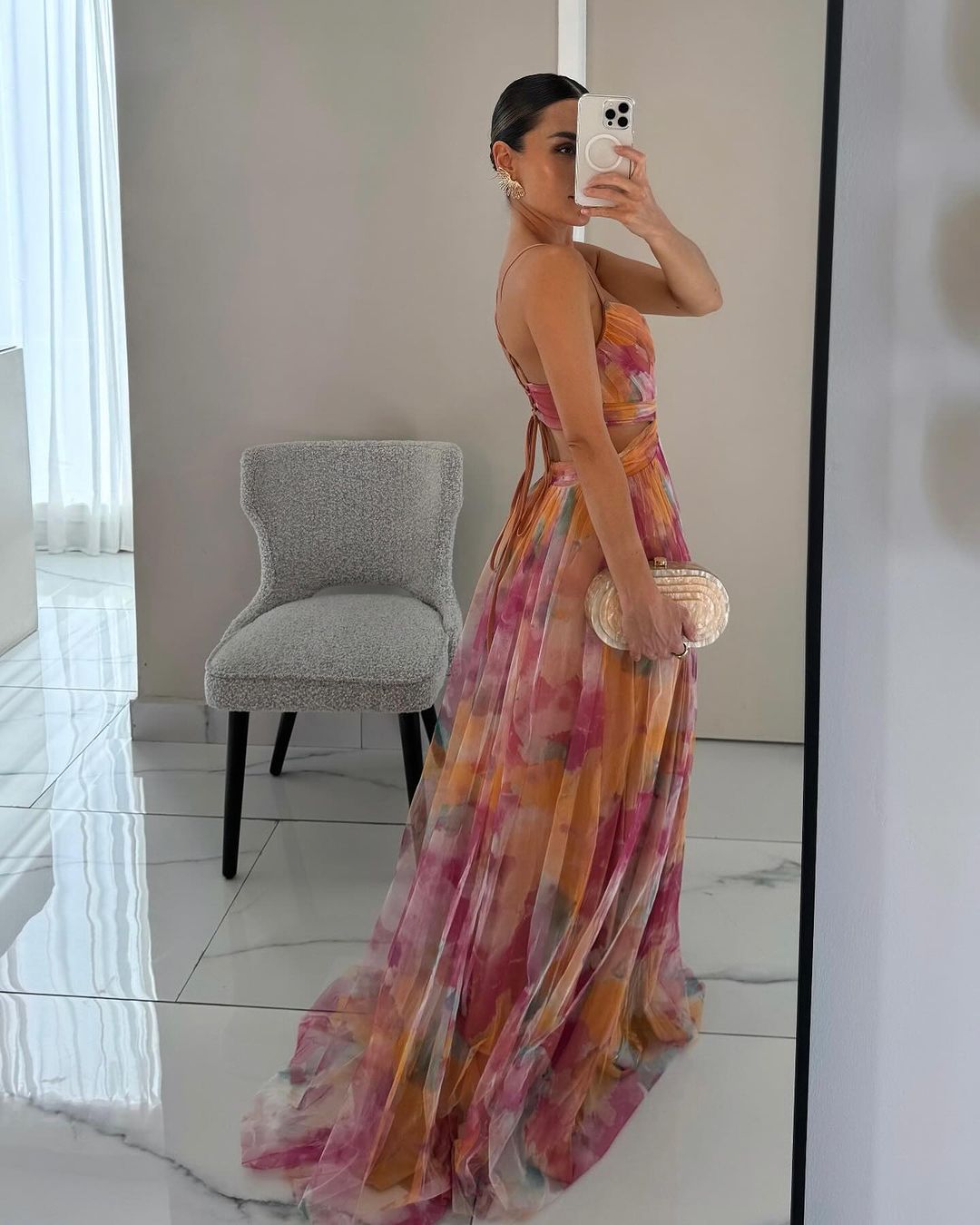 Eirith – Elegant printed lace‑up maxi dress