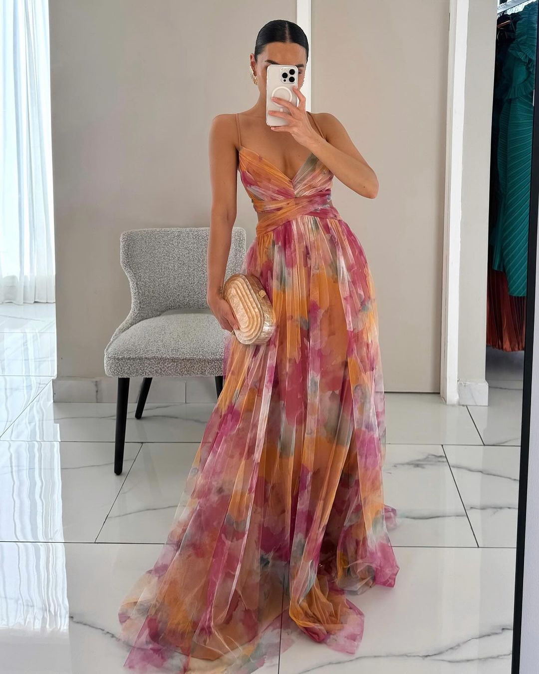 Eirith – Elegant printed lace‑up maxi dress