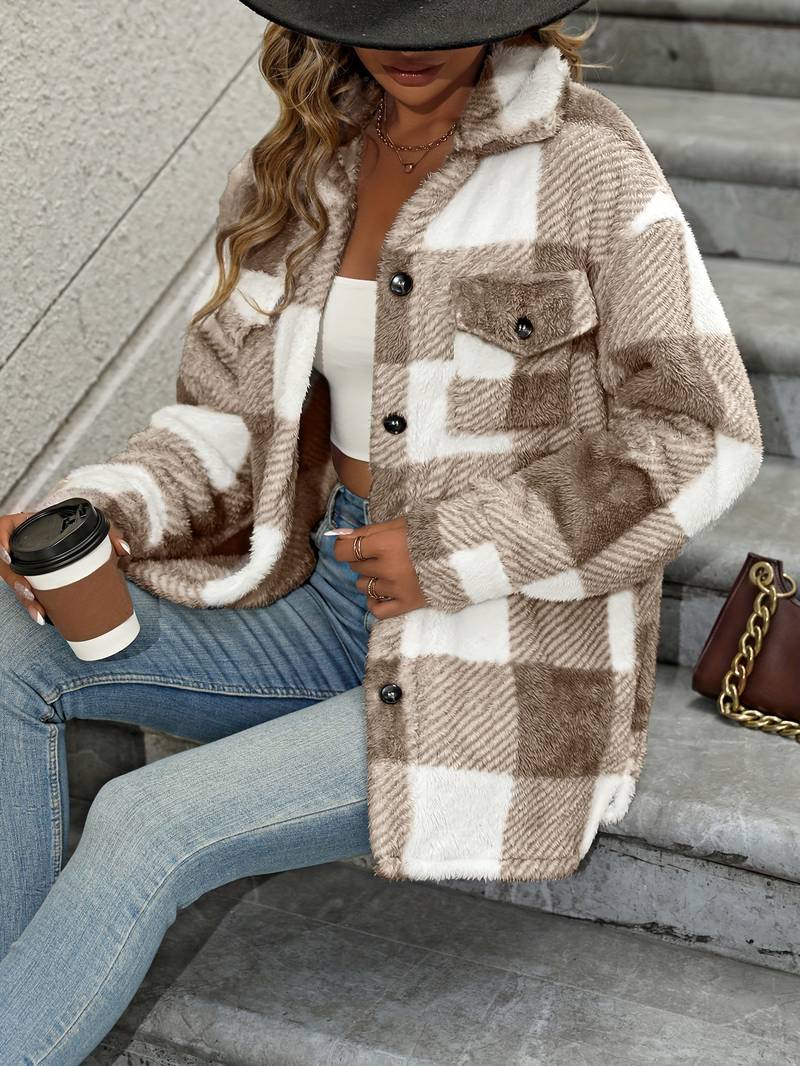 Geruite fleece jas