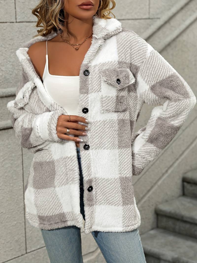 Geruite fleece jas