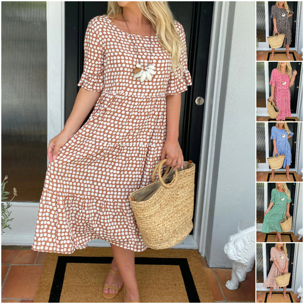 Elvina™ – Lentejurk met Ronde Hals en Polka Dot Print