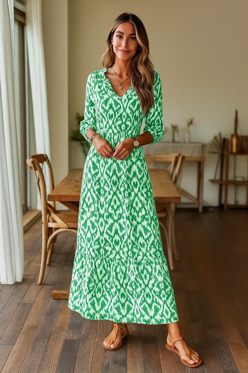 Serena | Zomerjurk met V‑Hals en Halve Mouwen