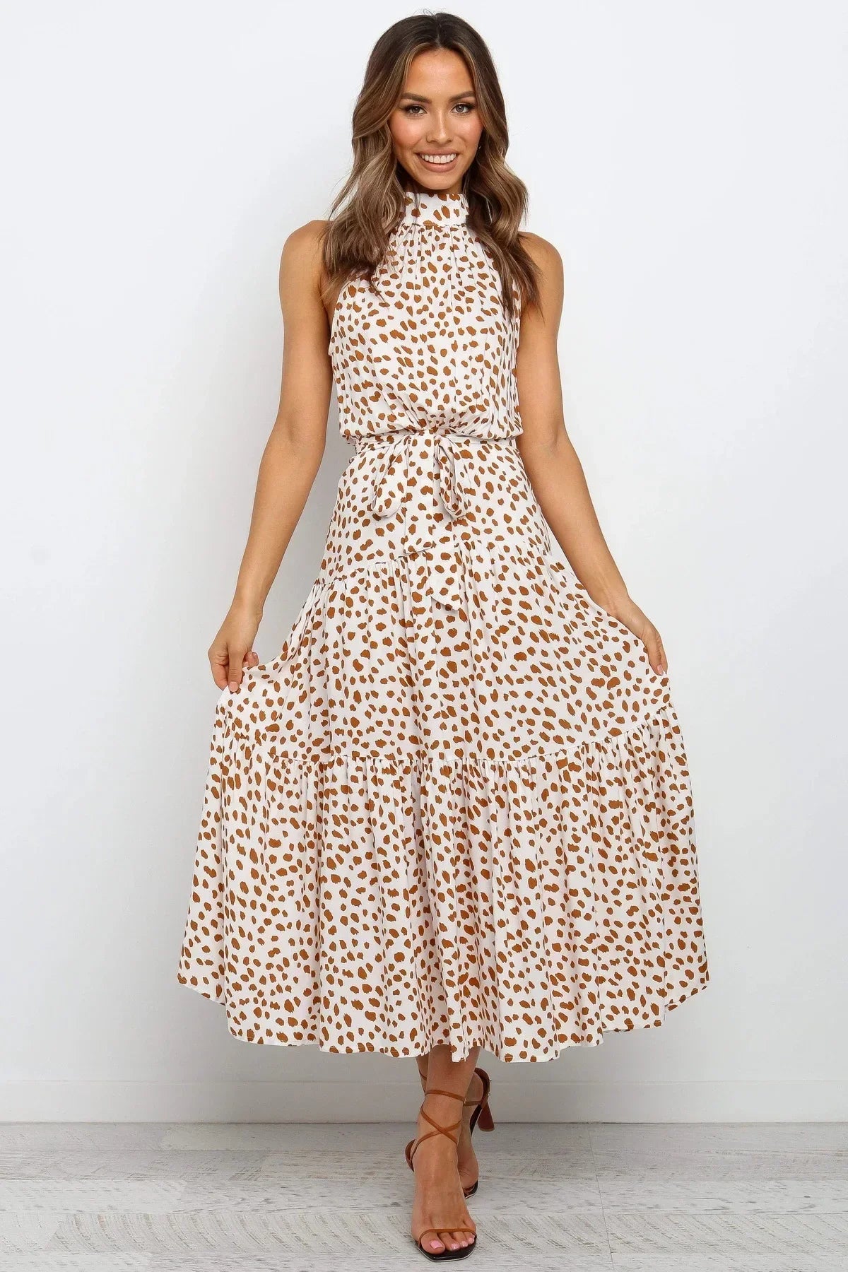 Rafaela - Elegante Midi Jurk met Stipjes en Halsband