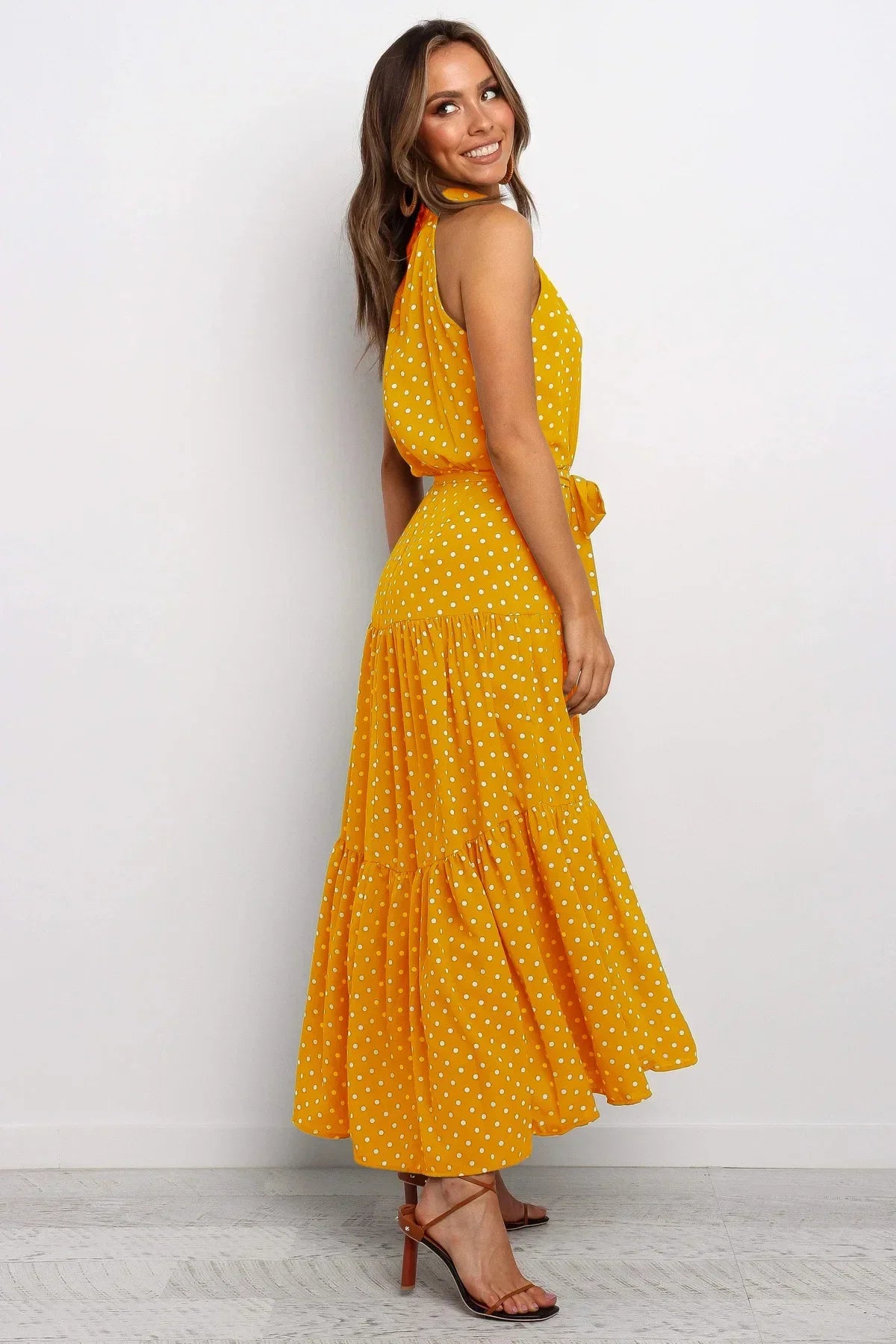 Rafaela - Elegante Midi Jurk met Stipjes en Halsband