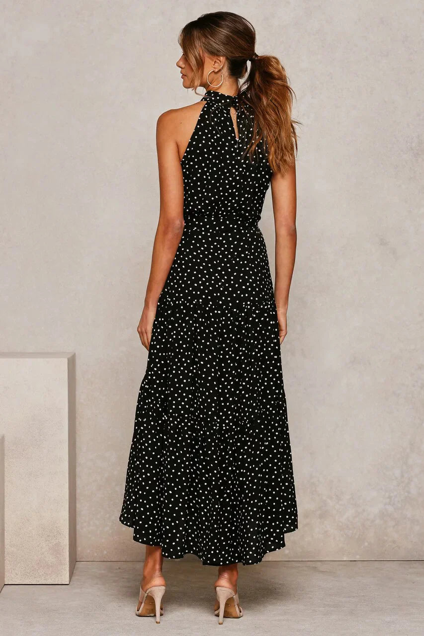 Rafaela - Elegante Midi Jurk met Stipjes en Halsband