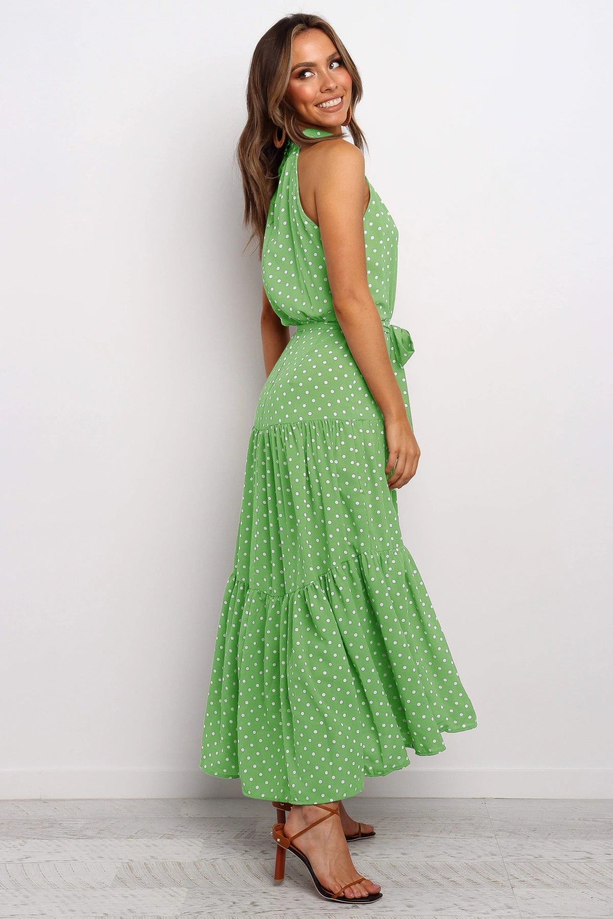 Rafaela - Elegante Midi Jurk met Stipjes en Halsband