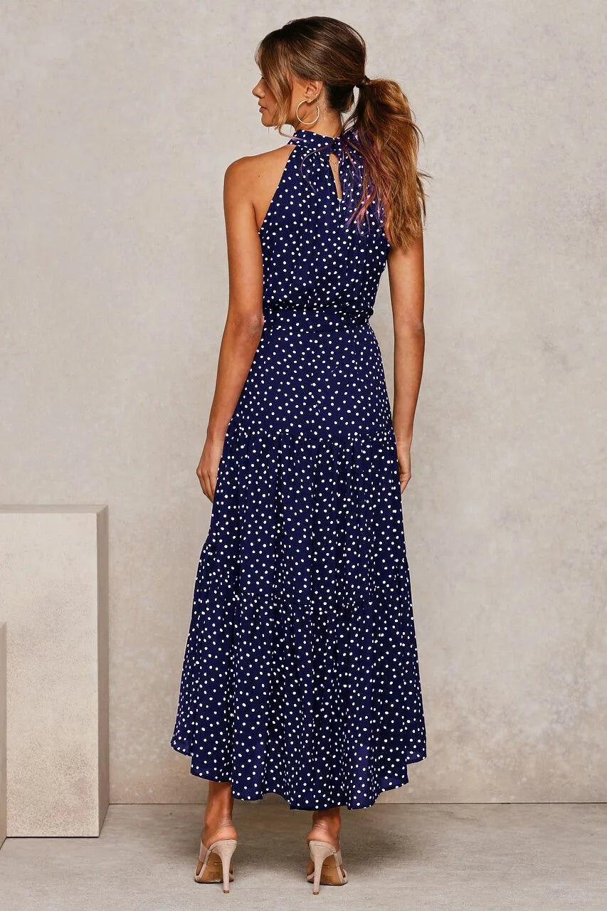 Rafaela - Elegante Midi Jurk met Stipjes en Halsband