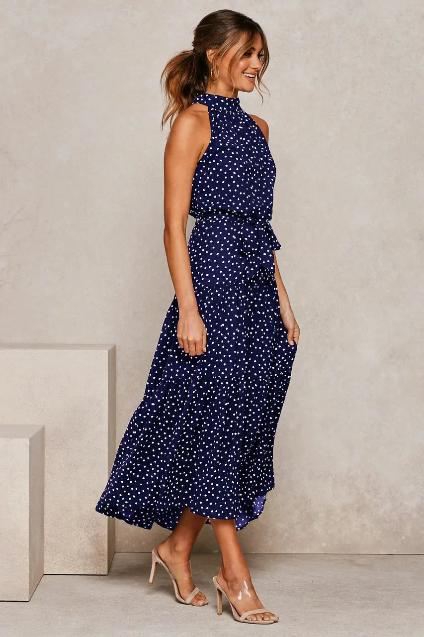 Rafaela - Elegante Midi Jurk met Stipjes en Halsband