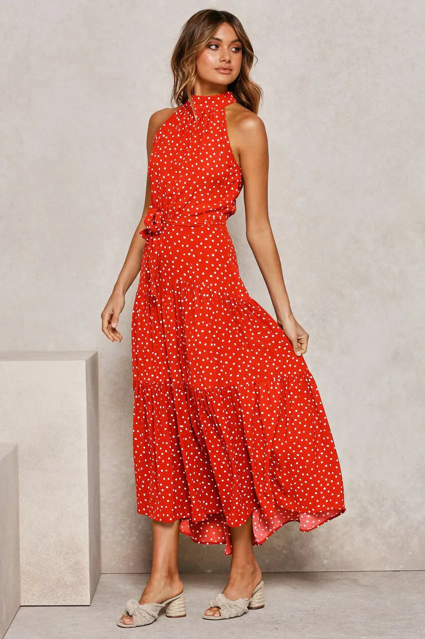 Rafaela - Elegante Midi Jurk met Stipjes en Halsband