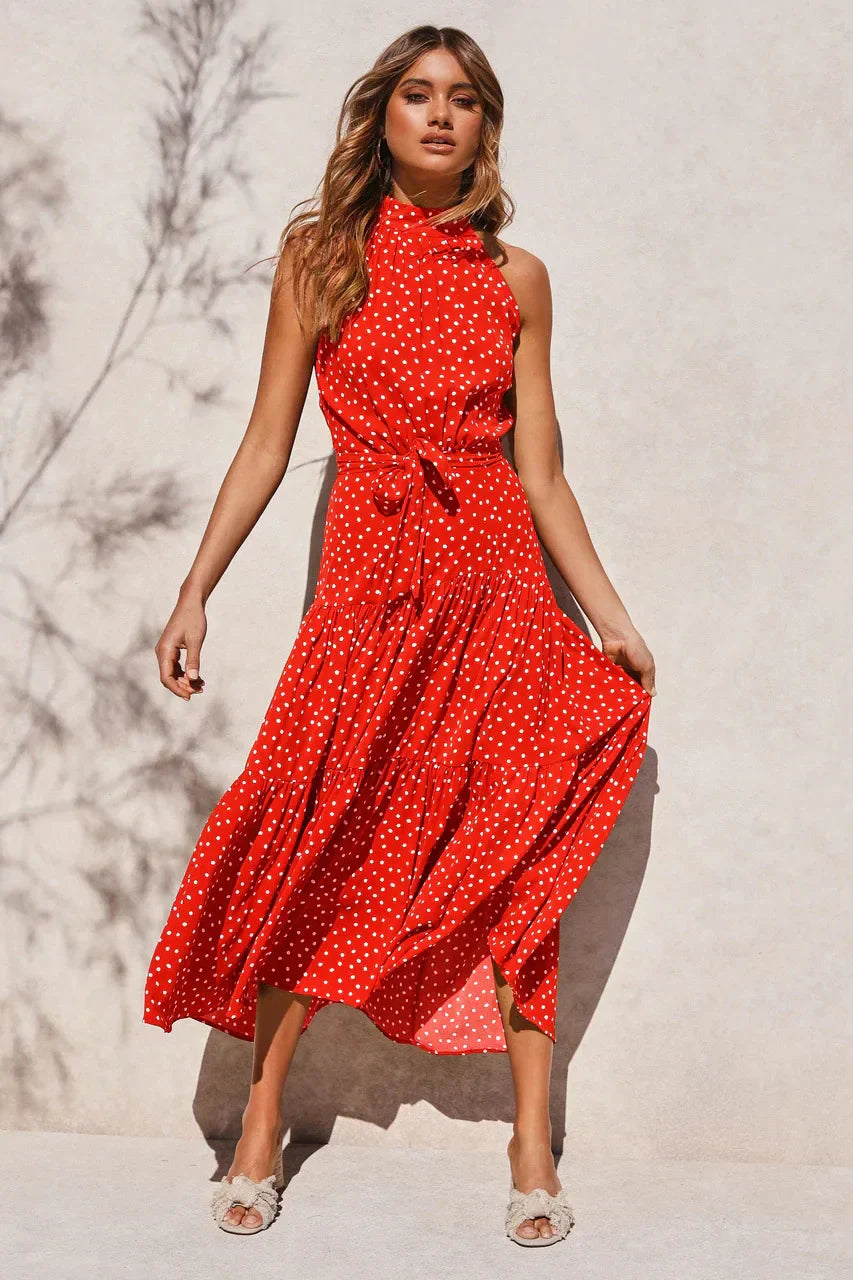 Rafaela - Elegante Midi Jurk met Stipjes en Halsband