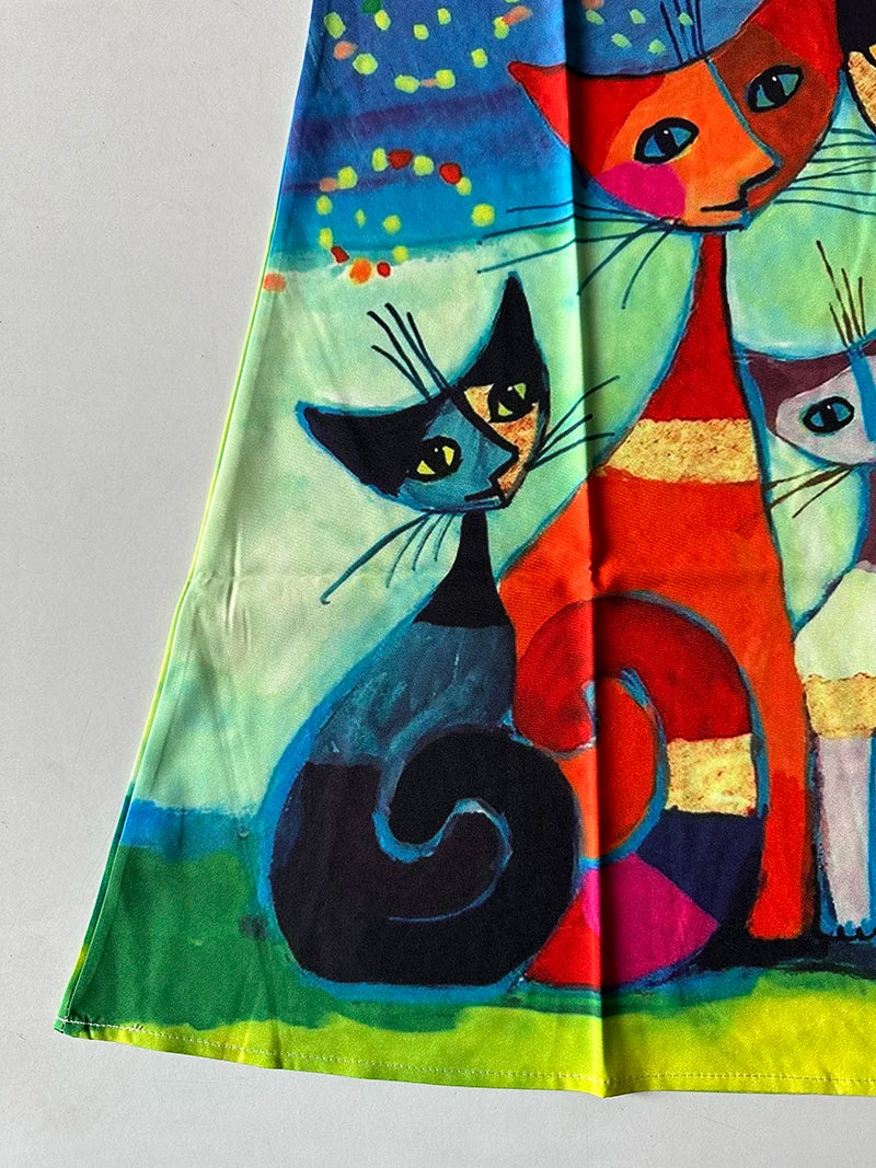 Solara | Boheemse Zomerjurk met Kattenprint