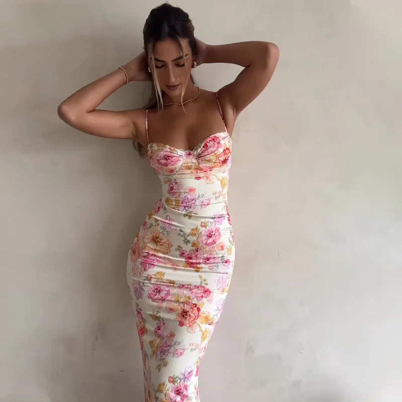 Fleur | Bloemen Mouwloze Spaghetti Jurk