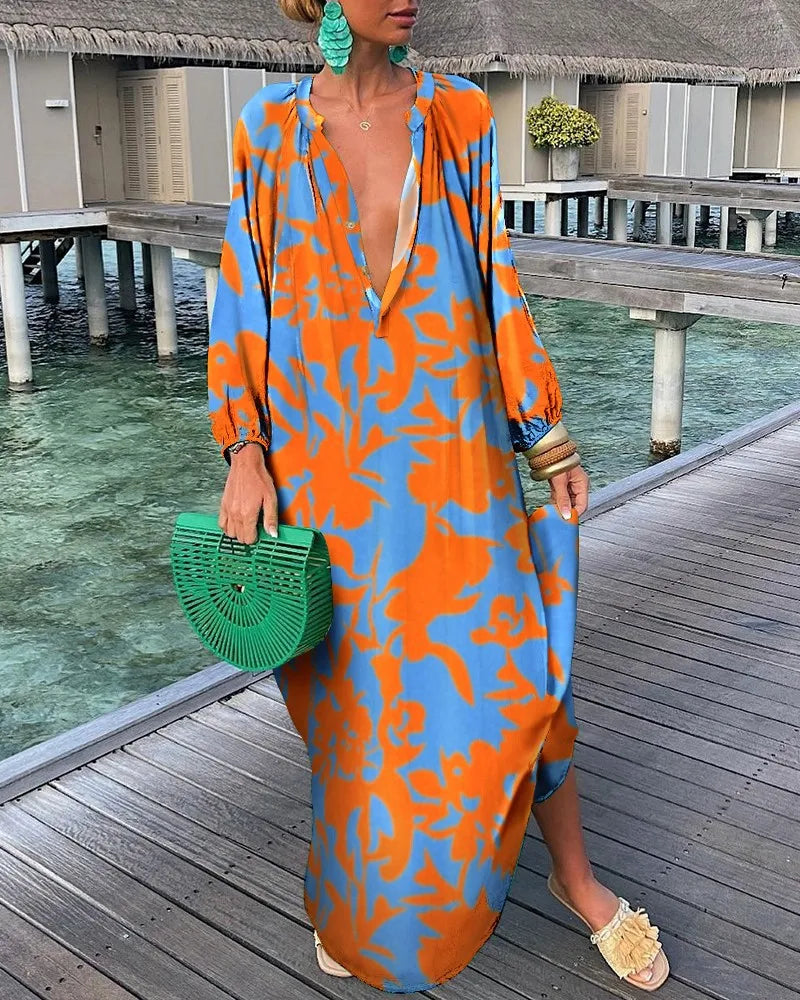 Elegance Lente/Zomerjurk – Vrouwelijke Maxi-jurk met V-hals
