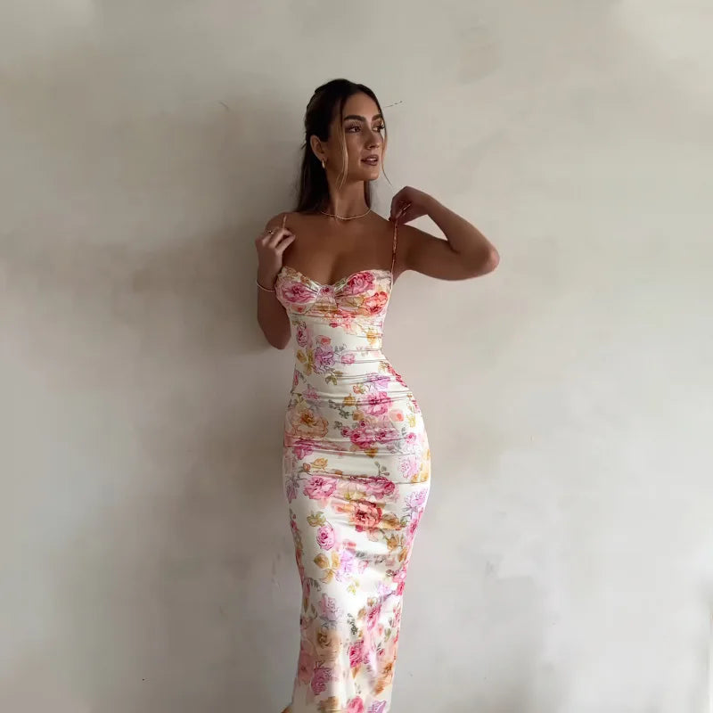 Fleur | Bloemen Mouwloze Spaghetti Jurk