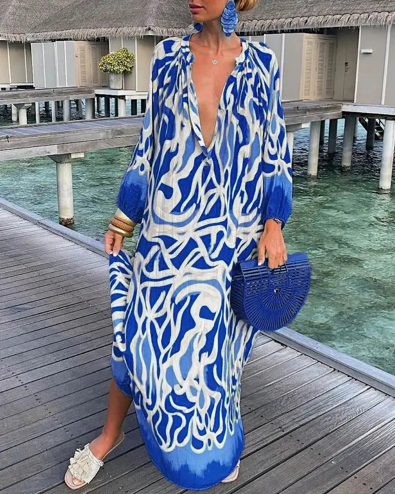 Elegance Lente/Zomerjurk – Vrouwelijke Maxi-jurk met V-hals