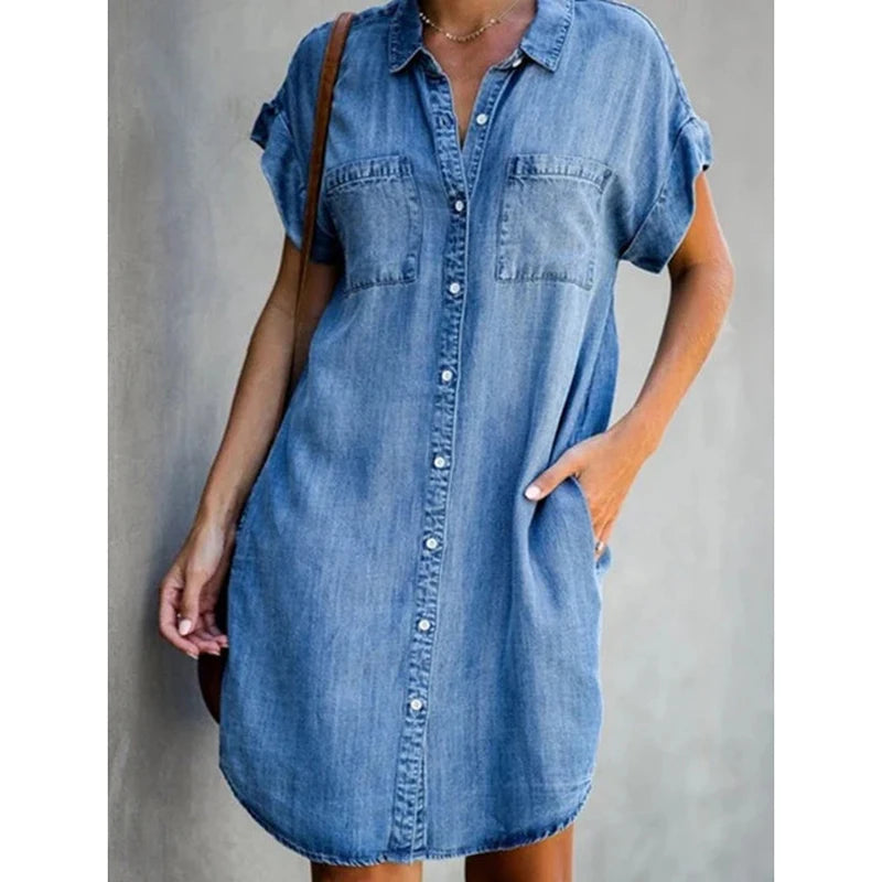 Single Breasted Denim Shirt Dress