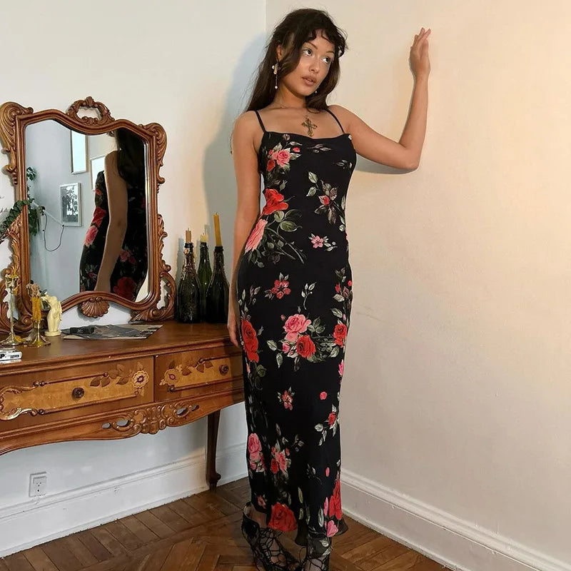 Esmeralda | Bloemenprint Spaghetti Jurk