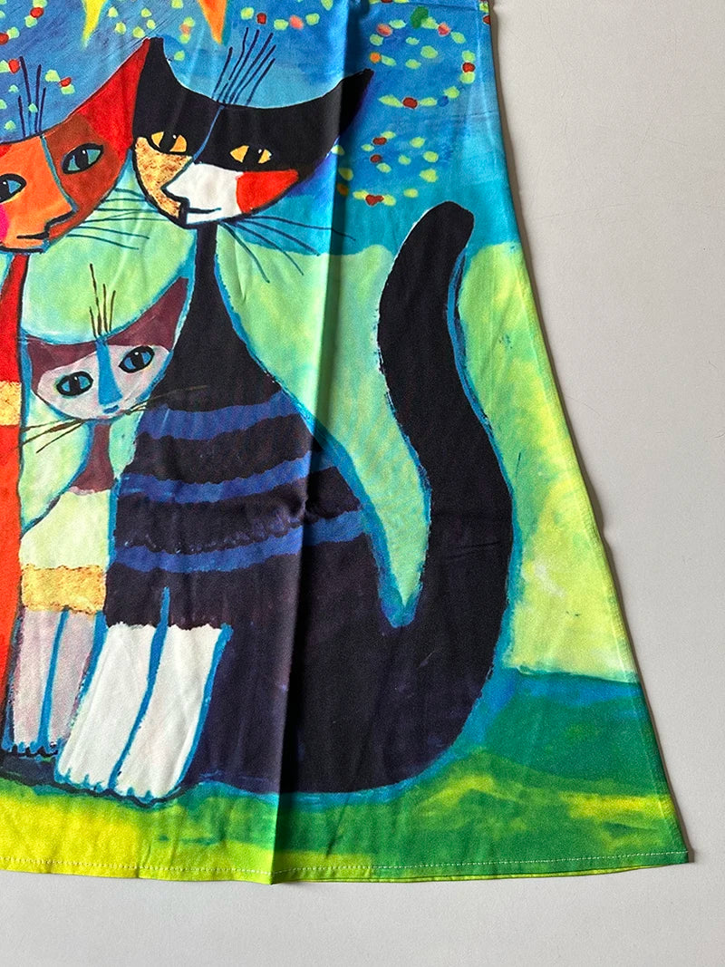 Solara | Boheemse Zomerjurk met Kattenprint
