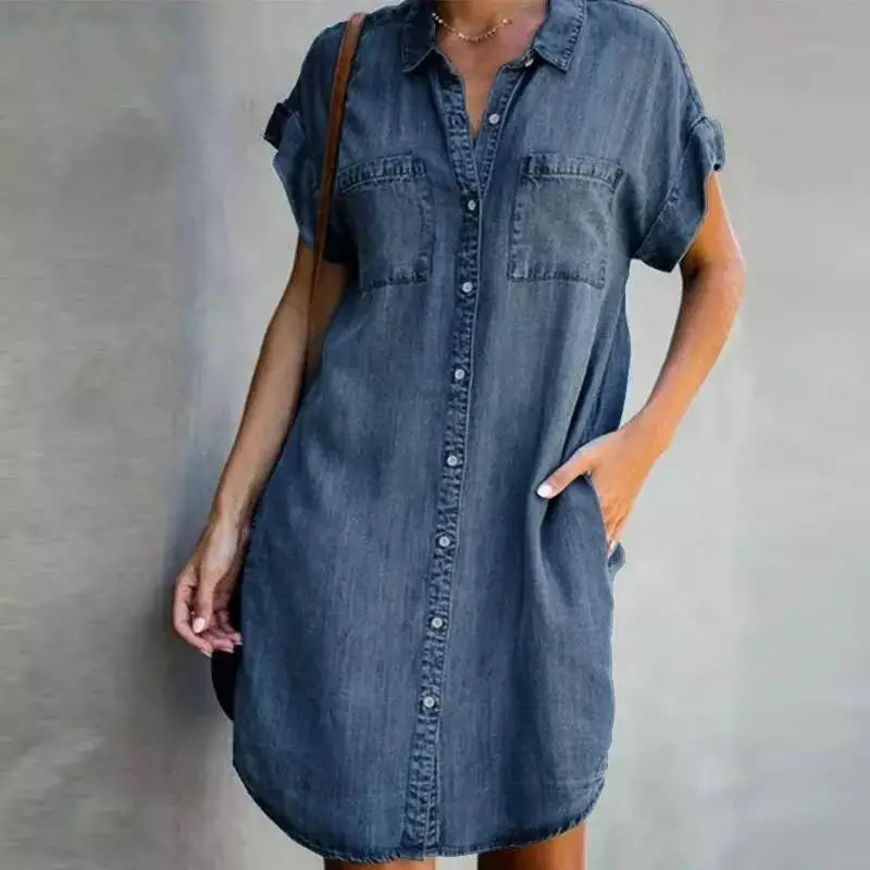 Single Breasted Denim Shirt Dress