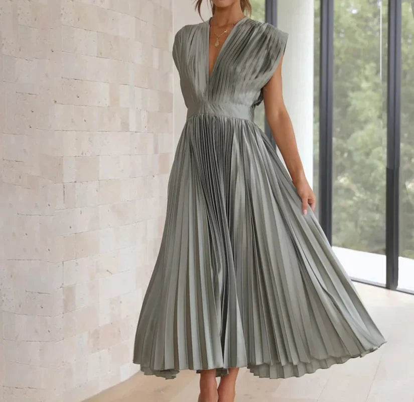 Elly - Elegante Plissé Maxi-Jurk