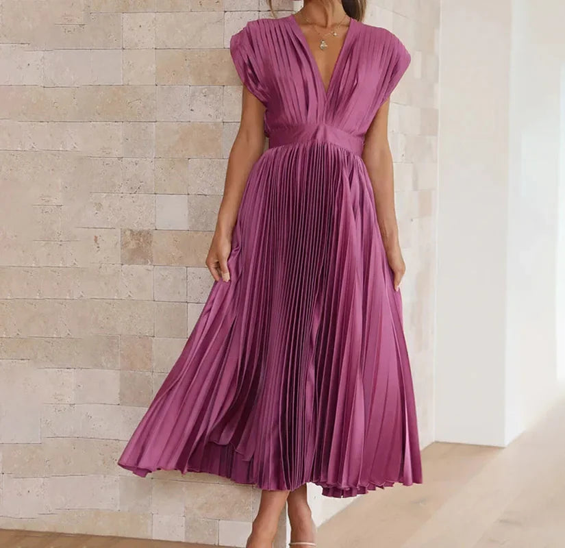 Elly - Elegante Plissé Maxi-Jurk