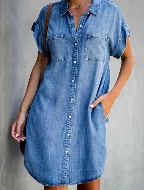 Single Breasted Denim Shirt Dress