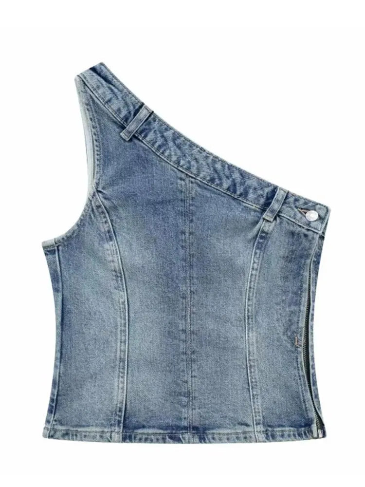 Marina | Denim Maxi-Shirtjurk met Witte Revers