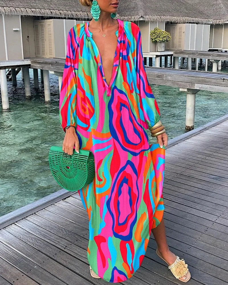 Elegance Lente/Zomerjurk – Vrouwelijke Maxi-jurk met V-hals