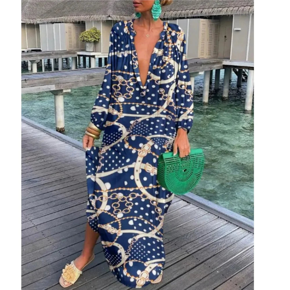 Elegance Lente/Zomerjurk – Vrouwelijke Maxi-jurk met V-hals