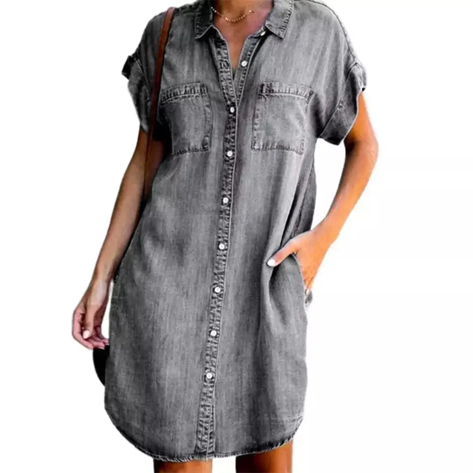 Single Breasted Denim Shirt Dress