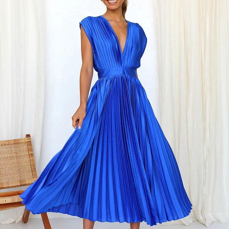 Elly - Elegante Plissé Maxi-Jurk