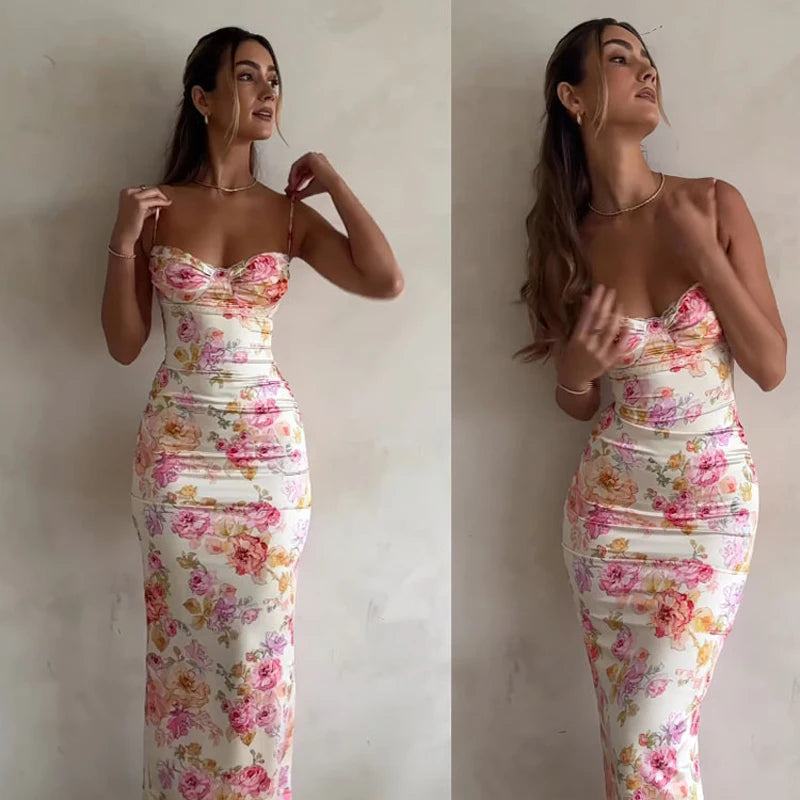 Fleur | Bloemen Mouwloze Spaghetti Jurk