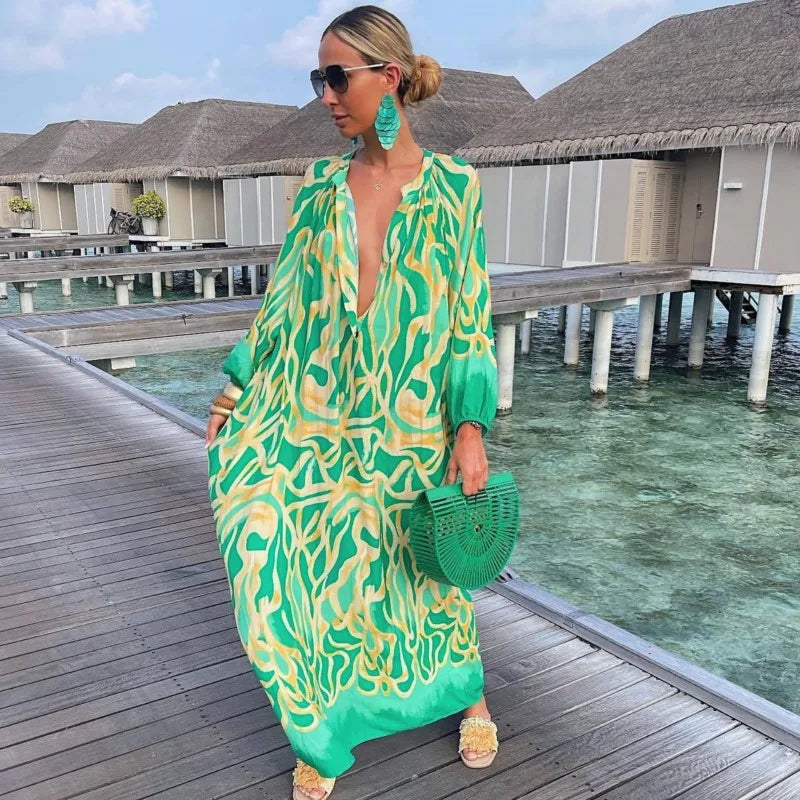 Elegance Lente/Zomerjurk – Vrouwelijke Maxi-jurk met V-hals