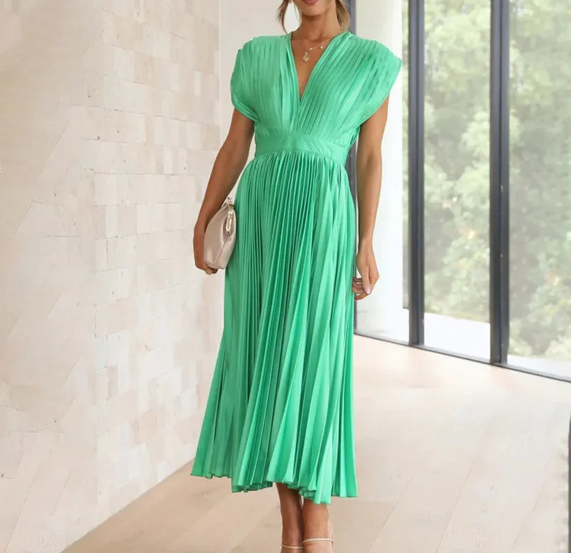 Elly - Elegante Plissé Maxi-Jurk