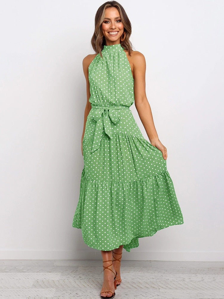 Rafaela - Elegante Midi Jurk met Stipjes en Halsband